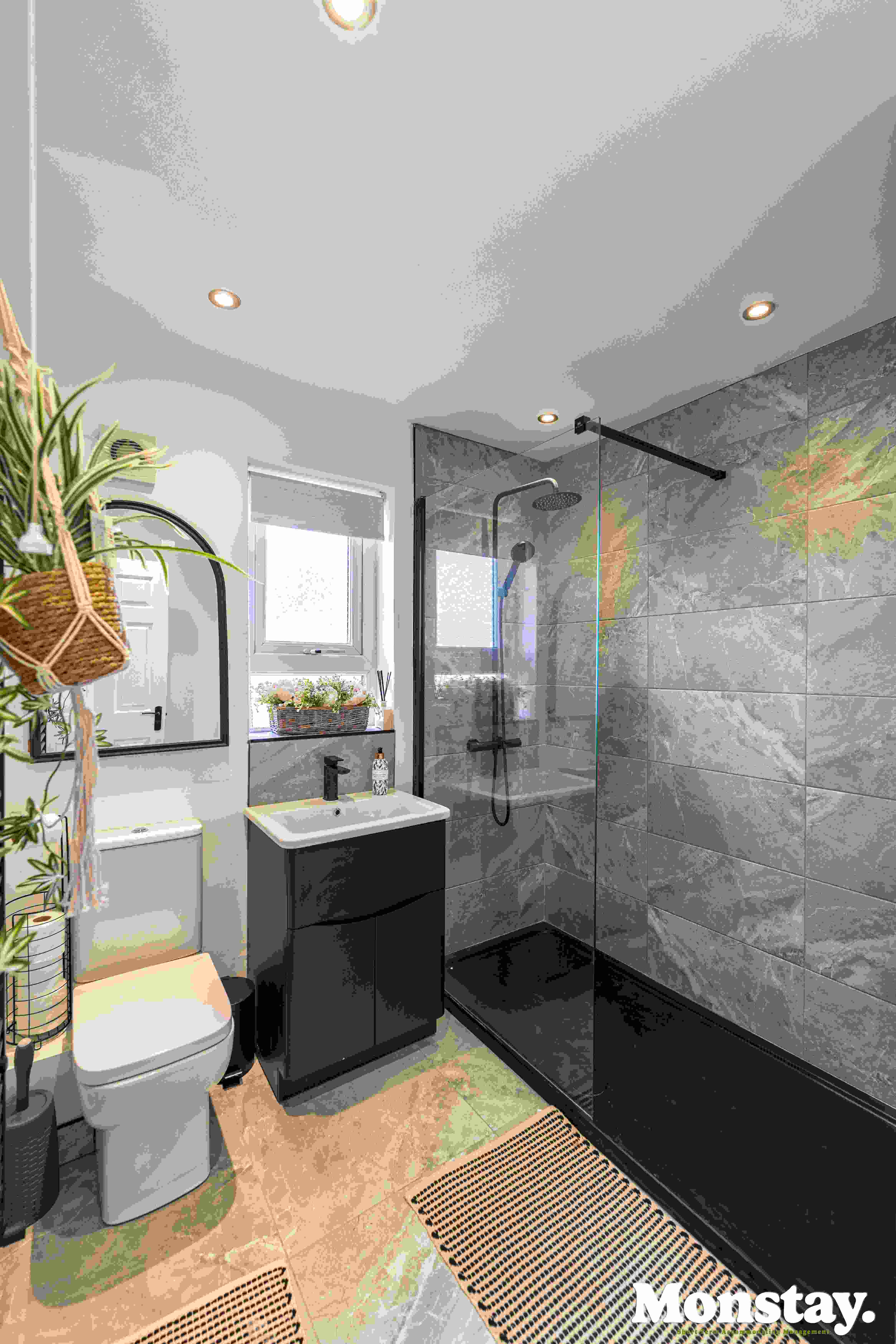 Modern shower room with rainfall shower at Walled City House Derry